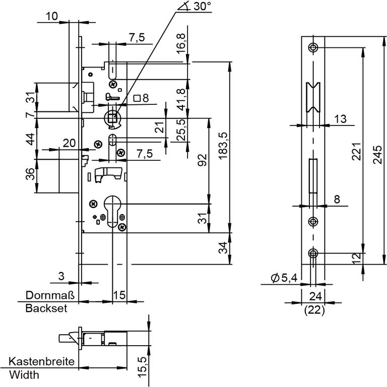 Zamek wpuszczany do drzwi profilowych