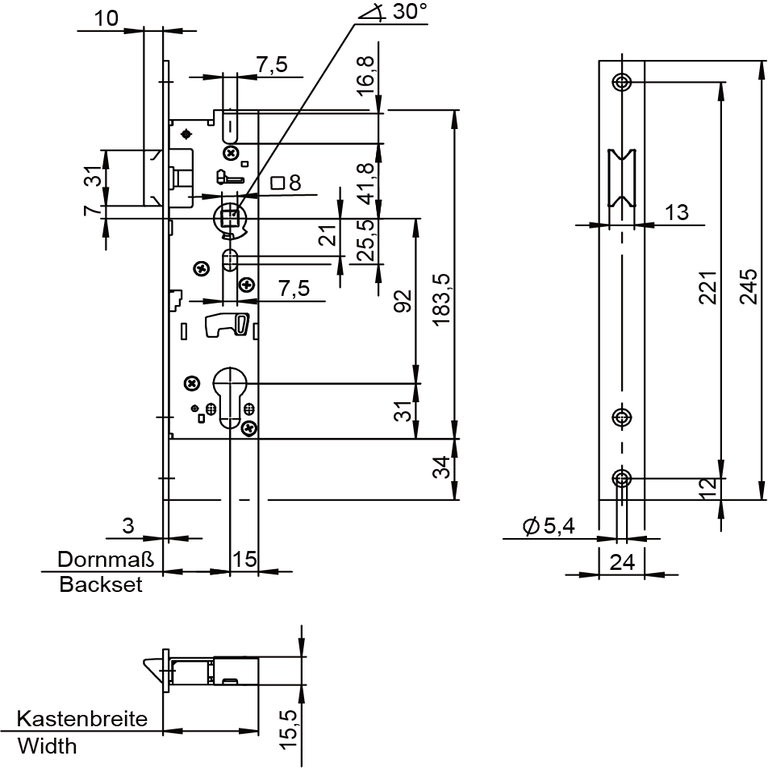 Zamek wpuszczany zapadkowy do drzwi profilowych