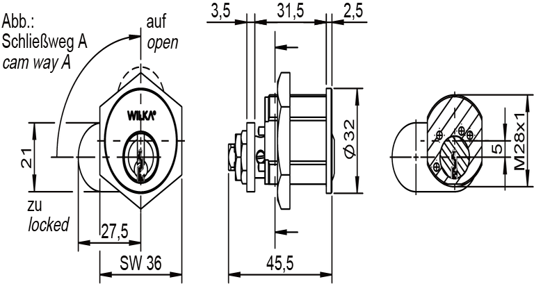 Zamek kasetowy z zabierakiem
